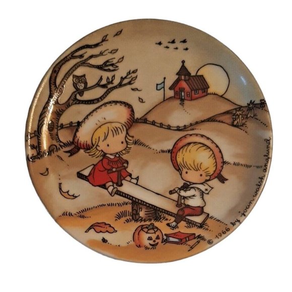 1966 Joan Walsh Anglund 4" Plate Coaster Children Seesaw Teeter Totter W Germ - Picture 1 of 6